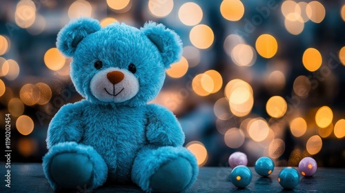 Wallpaper Mural Soft Blue Teddy Bear Against a Colorful Bokeh Background Torontodigital.ca