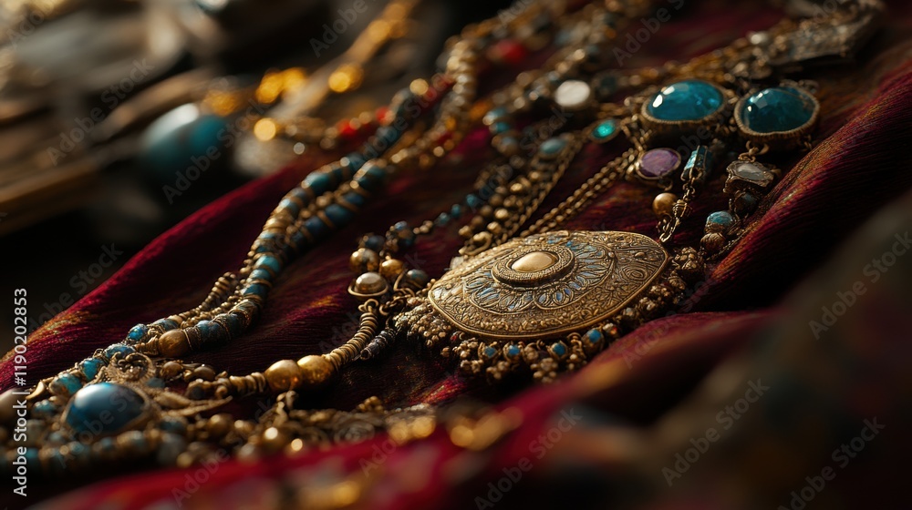 Obraz premium Intricate Antique Jewelry Pieces with Colorful Gemstones and Metals