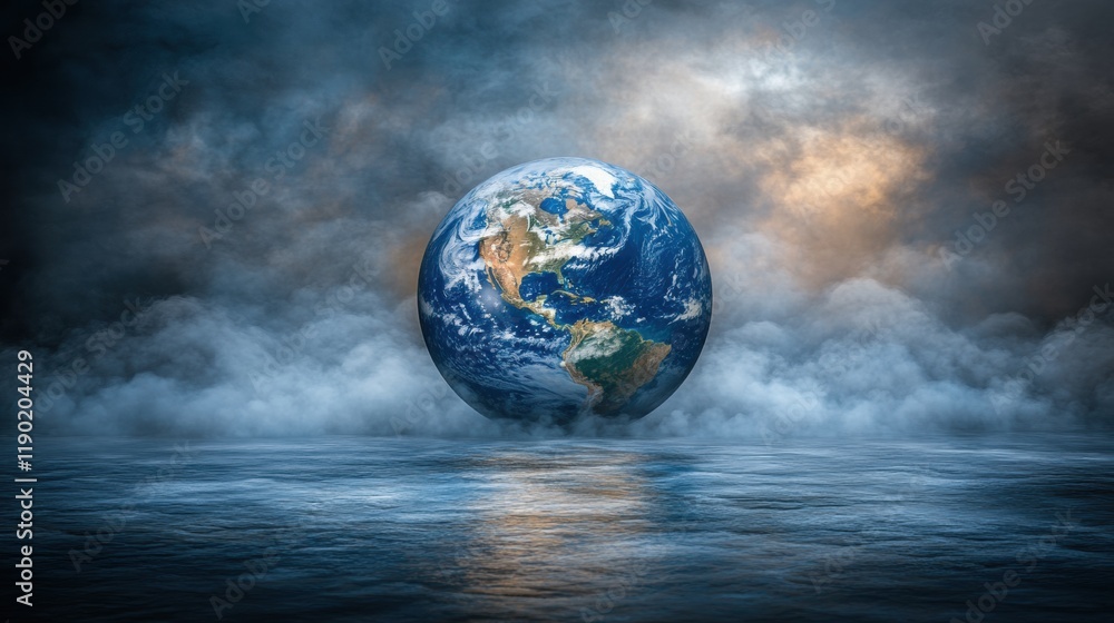 Stunning Global Landscape with Earth Above Water and Clouds Stunning Global Landscape with Earth Above Water and Clouds