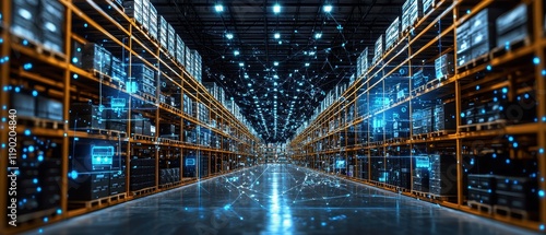 Modern Warehouse with Digital Technology and Data Visualization