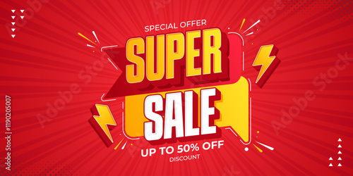 Super sale promotional banner. Super sale promo with discount offer for online shopping, special offer, voucher, website, social media advertising
