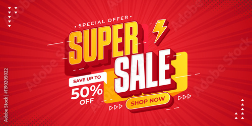 Super sale promotional banner. Super sale promo with discount offer for online shopping, special offer, voucher, website, social media advertising