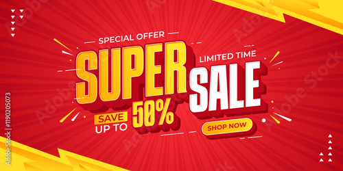 Super sale promotional banner. Super sale promo with discount offer for online shopping, special offer, voucher, website, social media advertising