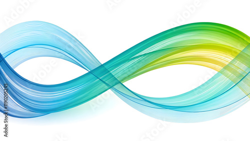 Vibrant brushstroke, fluid ribbon shape, abstract art, blue and green gradient, dynamic curve, paint swirl, colorful wave, digital illustration, neon colors, smooth transition, artistic swoosh, energe