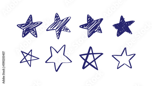Star hand drawn blue marker pen. Doodle star sketch drawing