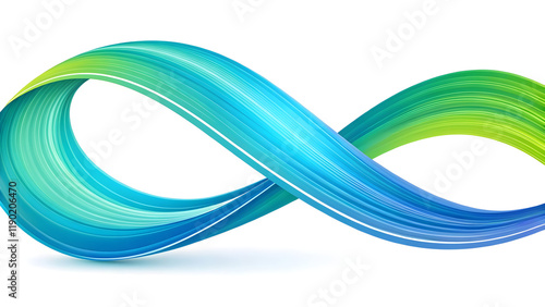 Vibrant brushstroke, fluid ribbon shape, abstract art, blue and green gradient, dynamic curve, paint swirl, colorful wave, digital illustration, neon colors, smooth transition, artistic swoosh, energe