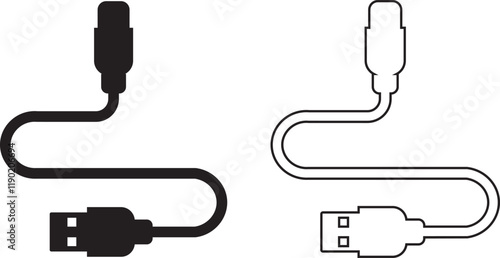 USB cable port icon set. USB type C A lightning and micro usb mobile phone charger vector collection isolated transparent. Plug adapter symbol. Electronic device connector. Smartphone charger sign