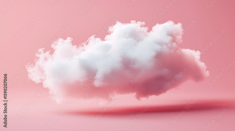 White fluffy cloud floats against a pink background White fluffy cloud floats against a pink background