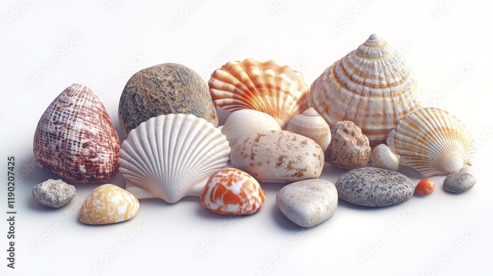 Seashells and stones on white background. (1) Seashells and stones on white background. (1)