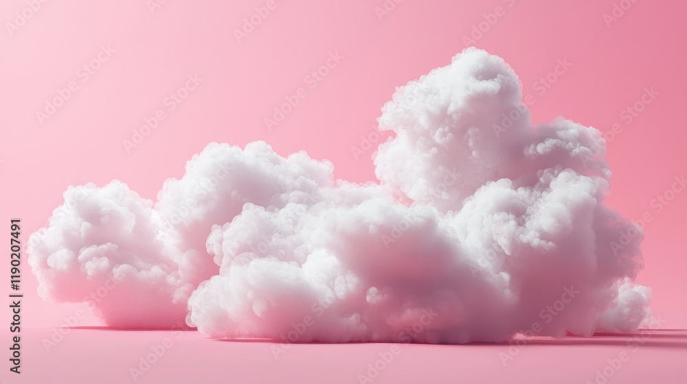 Fluffy white clouds rest on a pink background Fluffy white clouds rest on a pink background