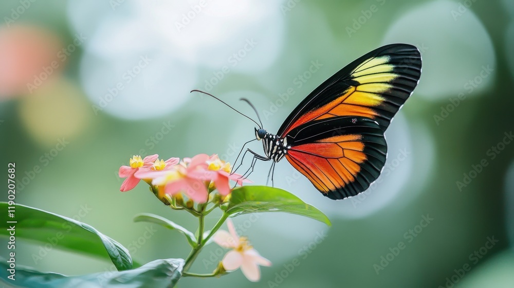 Naklejka premium Vibrant Butterfly on Flower in Jungle Setting