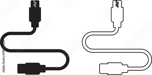 USB cable port icon set. USB type C A lightning and micro usb mobile phone charger vector collection isolated transparent. Plug adapter symbol. Electronic device connector. Smartphone charger sign