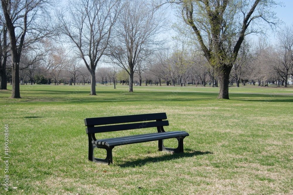 Lonely Bench in Empty Park Symbolizing Isolation Lonely Bench in Empty Park Symbolizing Isolation