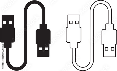 USB cable port icon set. USB type C A lightning and micro usb mobile phone charger vector collection isolated transparent. Plug adapter symbol. Electronic device connector. Smartphone charger sign