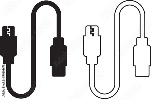 USB cable port icon set. USB type C A lightning and micro usb mobile phone charger vector collection isolated transparent. Plug adapter symbol. Electronic device connector. Smartphone charger sign