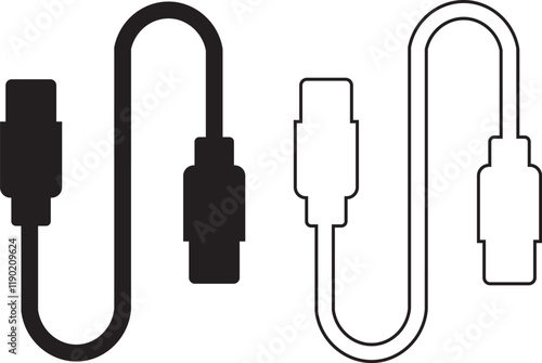 USB cable port icon set. USB type C A lightning and micro usb mobile phone charger vector collection isolated transparent. Plug adapter symbol. Electronic device connector. Smartphone charger sign