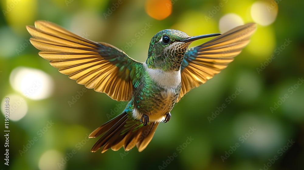 Fototapeta premium A striking hummingbird in flight is elegantly captured against the backdrop of a national park