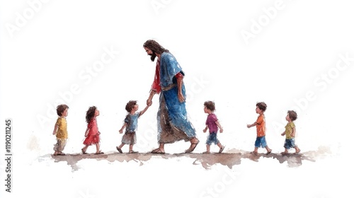 Jesus Christ and Children: A Watercolor Illustration of Faith and Love