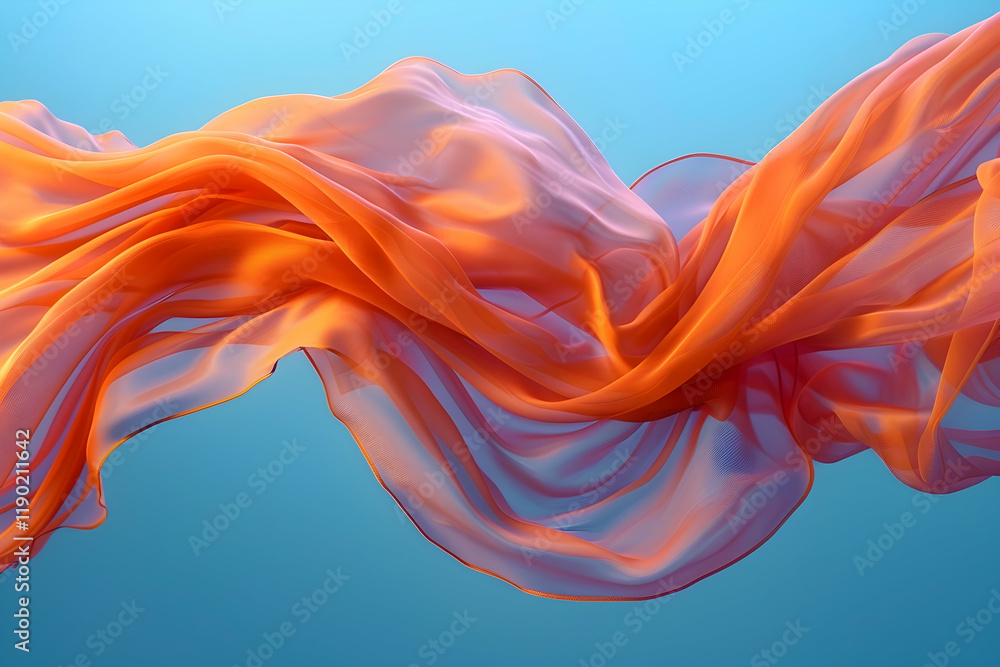 Fototapeta premium Abstract Background - Flowing Orange Fabric on Blue