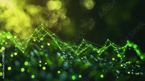 Green Network Data Flowing Over Lush Foliage photo