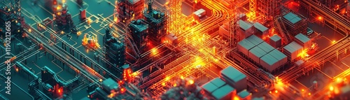 Wallpaper Mural Futuristic Industrial Landscape with Neon Lights and Structures Torontodigital.ca