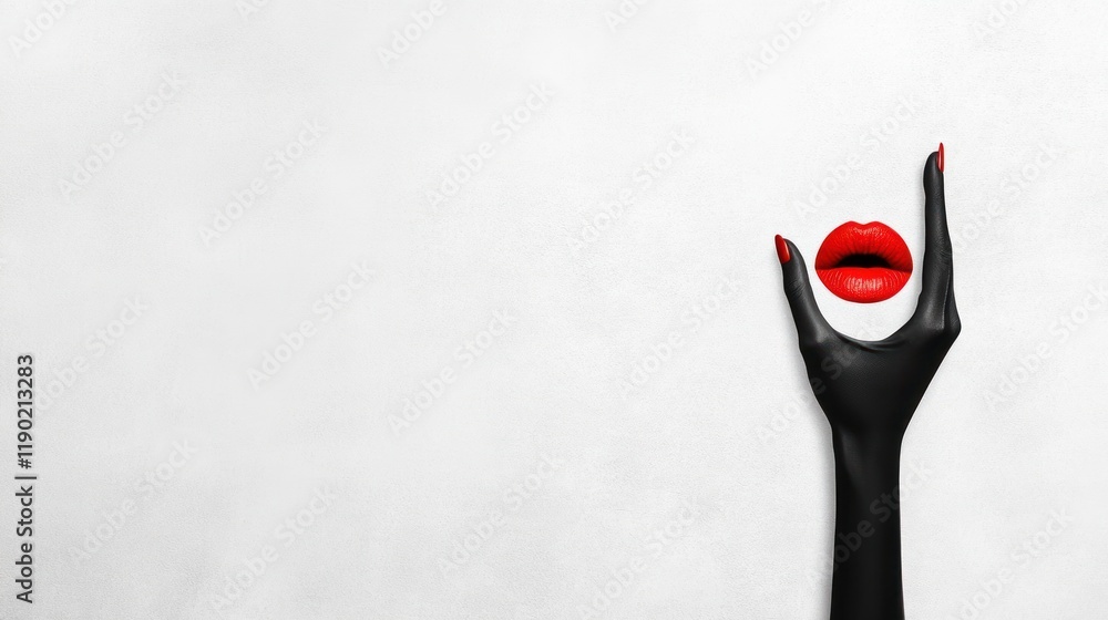 Stop Gesture on Textured Background with Red Lips and Copy Space Stop Gesture on Textured Background with Red Lips and Copy Space