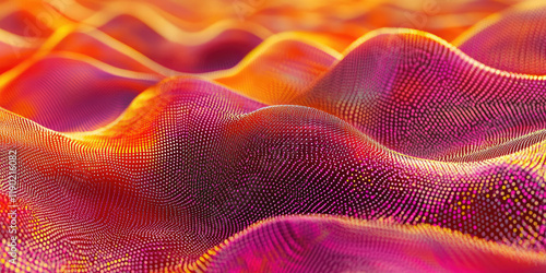 An abstract landscape of swirling, glowing particles in shades of red, orange, and yellow