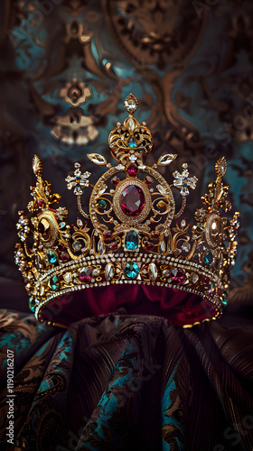 Wallpaper Mural Regal Elegance: Opulent Jeweled Crown Glistening Against a Plush Dark Background Torontodigital.ca