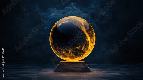 Enigmatic Fortune Teller's Smoke-Filled Crystal Ball on Dark Background
