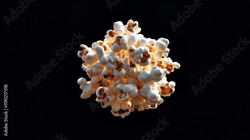 Top view of popcorn isolated, 8k realistic lighting, highly detailed

 photo