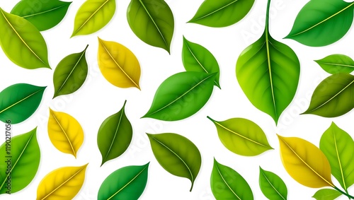  Nature’s Elegance: A Blend of Green and Yellow Leaves, Vibrant Foliage: A Refreshing Leaf Pattern, Abstract Botanical Beauty in Green and Yellow, Fresh Leaves: A Minimalist Nature Illustration, The C