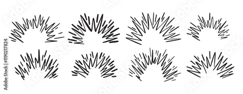 Cartoon doodle line hand drawn boom effect set. comic bomb explosion. energy hit, crash with sparks. Power action elements 