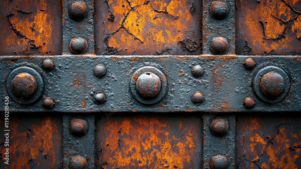 A textured background of rusted metal reveals oxidation patterns on an old iron panel, perfect for design A textured background of rusted metal reveals oxidation patterns on an old iron panel, perfect for design