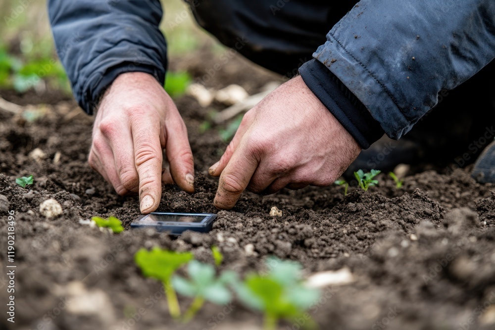 Precise Planting: A Farmer's Hands Carefully Tend to Young Seedlings Precise Planting: A Farmer's Hands Carefully Tend to Young Seedlings