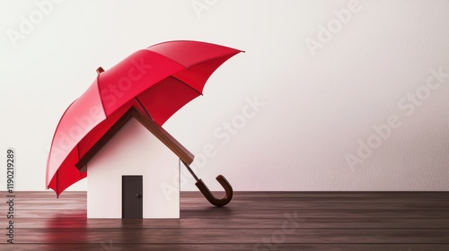 Protecting your home the concept of safety with a red umbrella minimalist design indoor environment photo