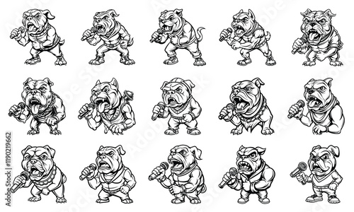 Bulldog Microphone Line Art for Kids’ Coloring Books, A Fun and Creative Activity for Early Learning on a Crisp White Background.