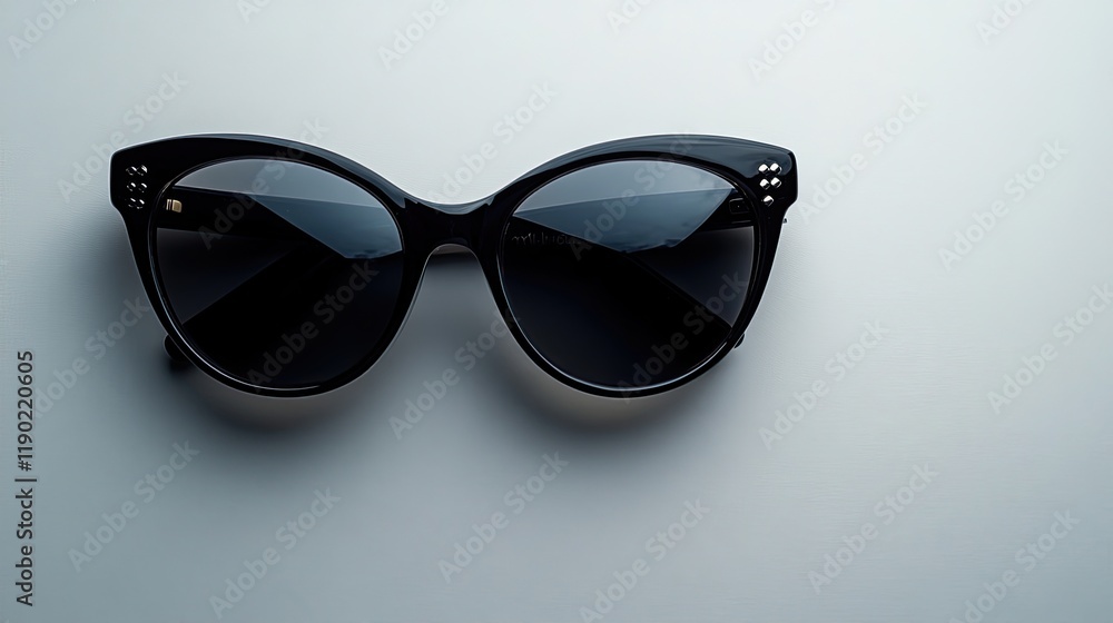 A top view of stylish black sunglasses emphasizes fashion and function against a clean white background A top view of stylish black sunglasses emphasizes fashion and function against a clean white background