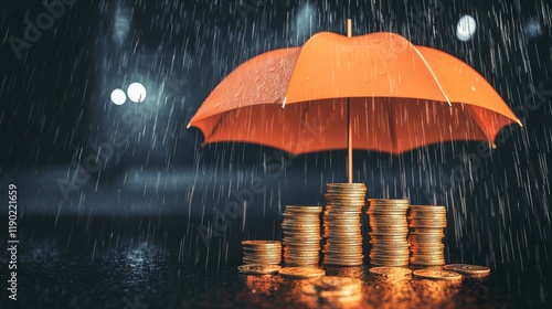 Wallpaper Mural Wealth concept under umbrella rainy night scene photography urban environment close-up view financial security concept Torontodigital.ca