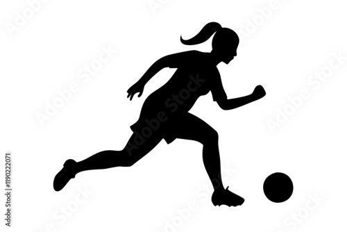 Silhouette of a girl soccer player in action.