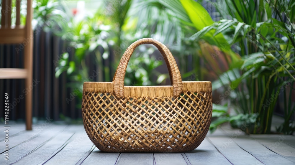 Fototapeta premium A handwoven basket with an intricate geometric pattern, perfect for picnics and market visits.