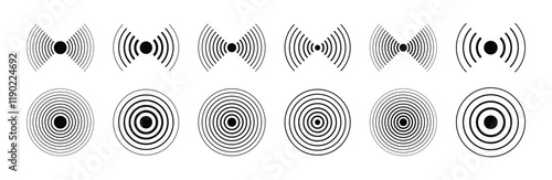 Sonar sound waves icon set. Concentric circle sign