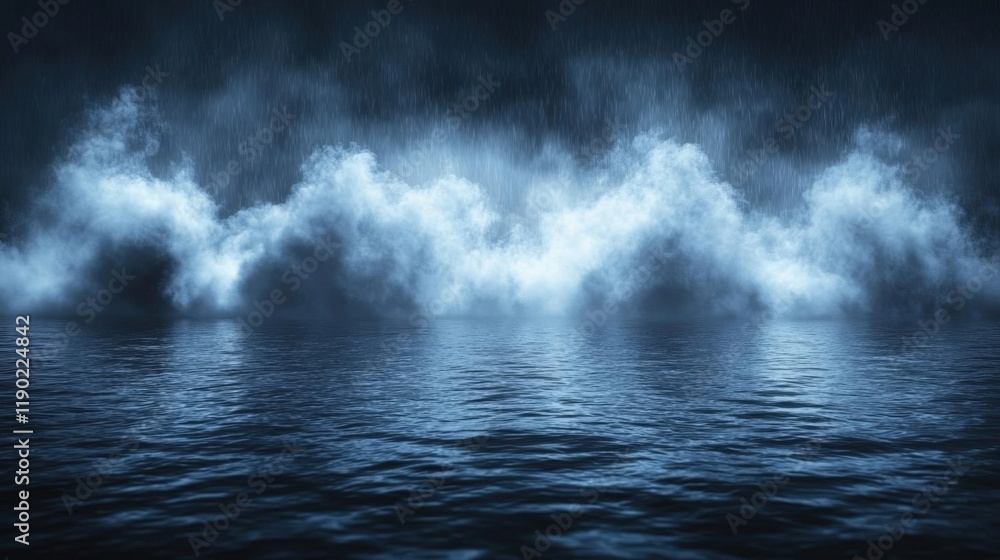 Fototapeta premium Moody Night Scene with Dark Clouds and Rain over Water