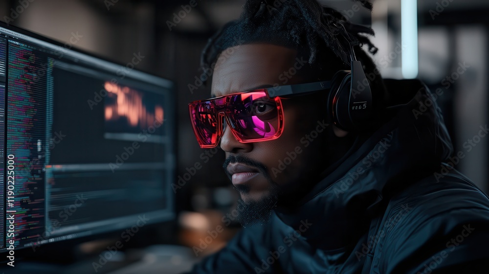A professional developer working with advanced coding holograms A professional developer working with advanced coding holograms
