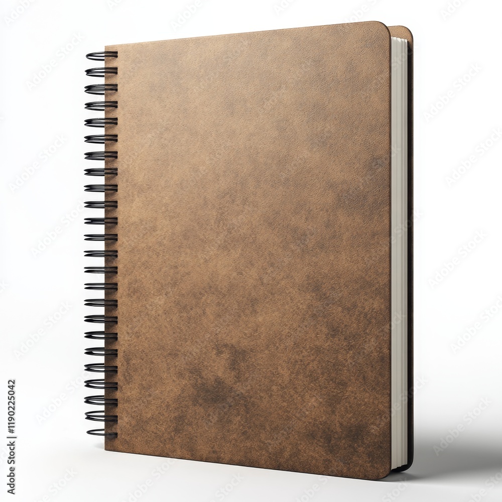 Brown Spiral Notebook Mockup on White Background Brown Spiral Notebook Mockup on White Background