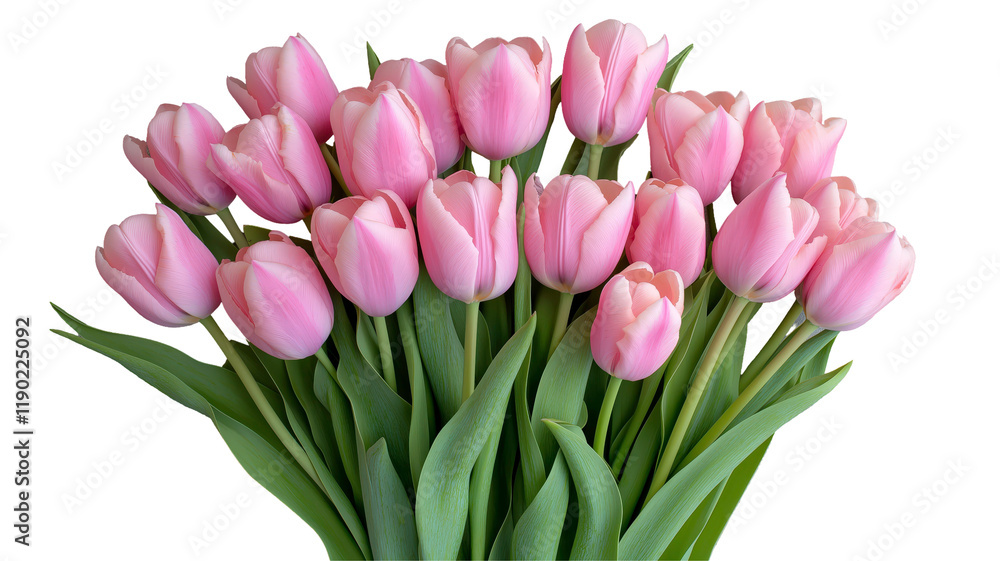 Naklejka premium Set of tulips in violet, white, pink, red, purple, and blue on a transparent background. Valentine's Day, Easter, Birthday, Women's Day, Mother's Day, flat lay, quotes, greetings, messages, and cards.