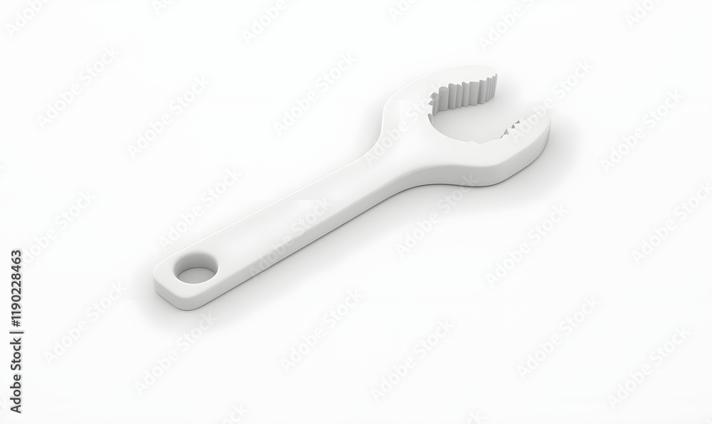 White plastic wrench isolated on white background.