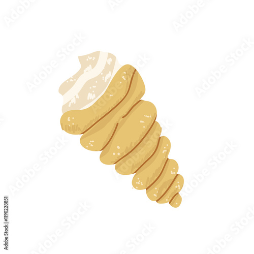 Cream puff pastry spiral roll. Color dessert icon. Trdelnik with soft ice cream. Hand drawn vector illustration.