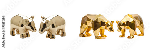 gold bull and bear Icon 3D style isolated on a white background. Generative AI. photo