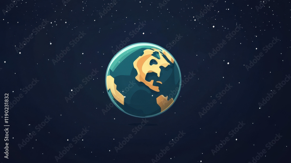 Fototapeta premium Illustrated Earth in space with starry background.