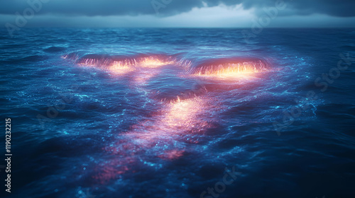 Wallpaper Mural Mysterious glowing vortex in the deep ocean at night, abstract fantasy illustration Torontodigital.ca